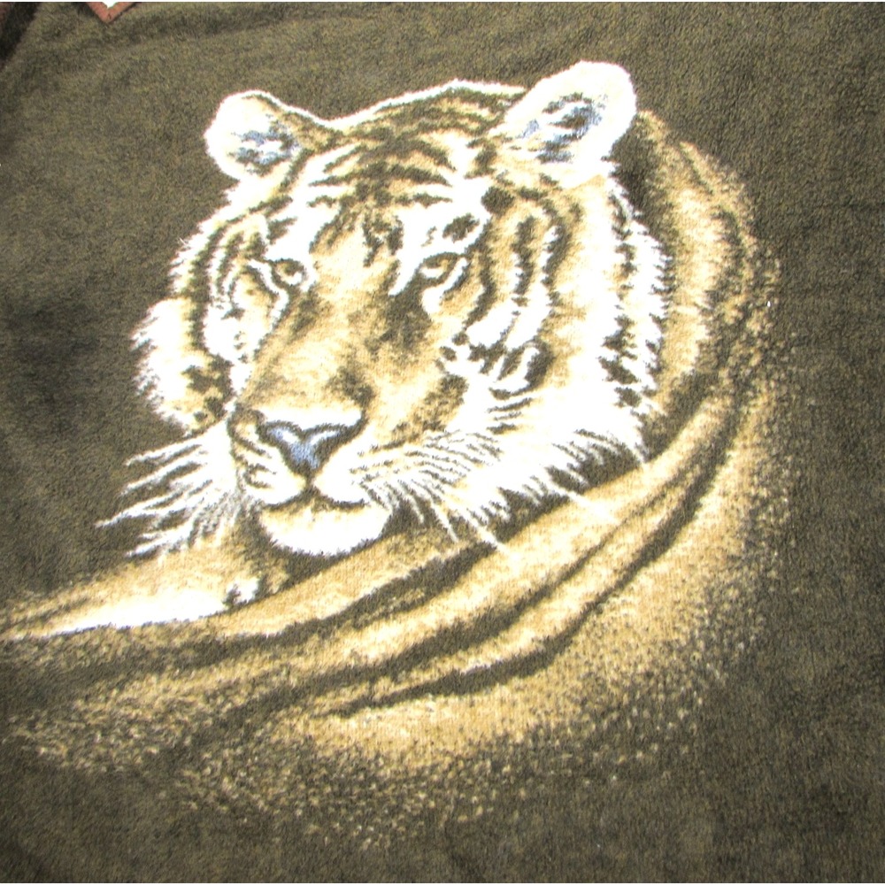 Vintage Biederlack Tiger Head Blanket Made in Spain Reversible Plush Throw 72x55